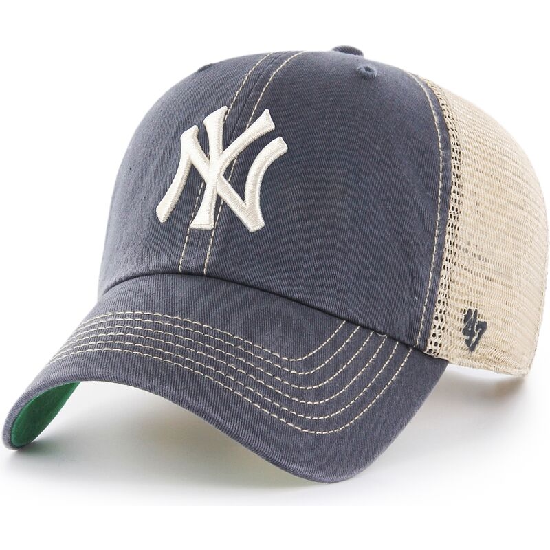 casquette-trucker-grise-et-beige-clean-up-trawler-vintage-navy-new-york-yankees-mlb-47-brand