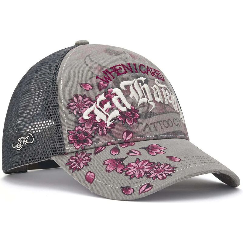 casquette-trucker-grise-floral-tattoo-city-vintage-wash-ed-hardy casquette-trucker-grise-floral-tattoo-city-vintage-wash-ed-hardy