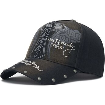 Casquette courbée noire ajustable Storming Rose Washed Ed Hardy