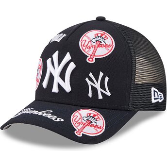 Casquette trucker bleue marine 9FORTY M-Crown A Frame All Over New York Yankees MLB New Era