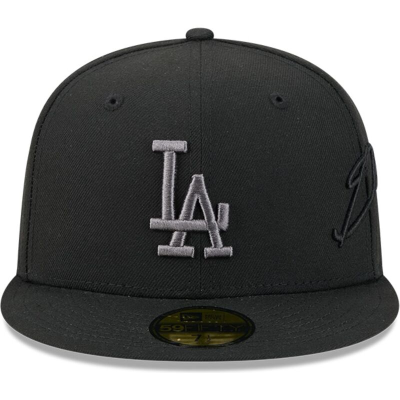 casquette-plate-noire-ajustee-avec-logo-grise-59fifty-side-script-los-angeles-dodgers-mlb-new-era