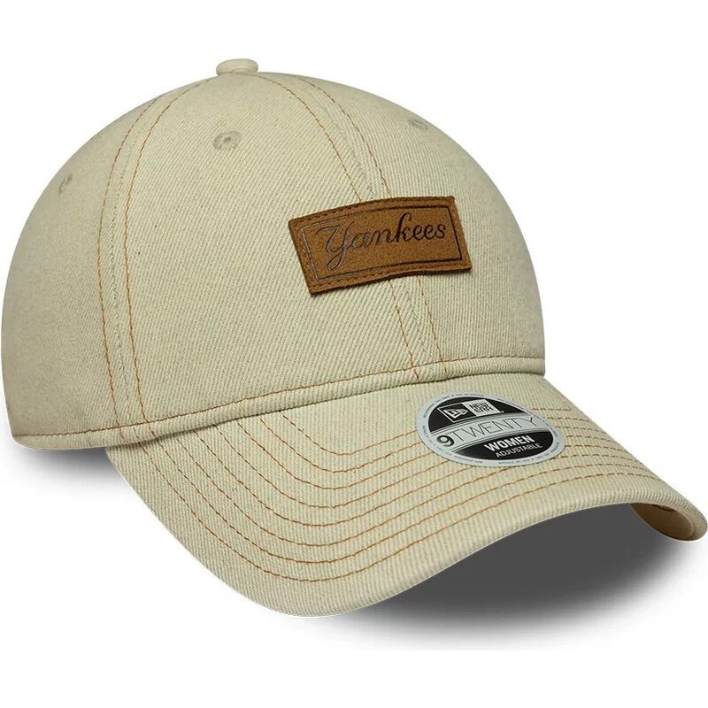 casquette-courbee-beige-ajustable-avec-logo-marron-9twenty-denim-new-york-yankees-mlb-new-era