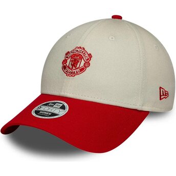 Casquette courbée beige et rouge ajustable pour femme 9FORTY Contrast Manchester United Football Club Premier League New Era