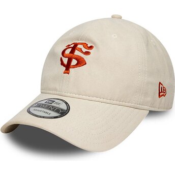 Casquette courbée beige ajustable avec logo rouge 9TWENTY Faux Suede Stade Toulousain Top 14 New Era