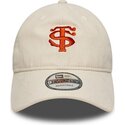 casquette-courbee-beige-ajustable-avec-logo-rouge-9twenty-faux-suede-stade-toulousain-top-14-new-era