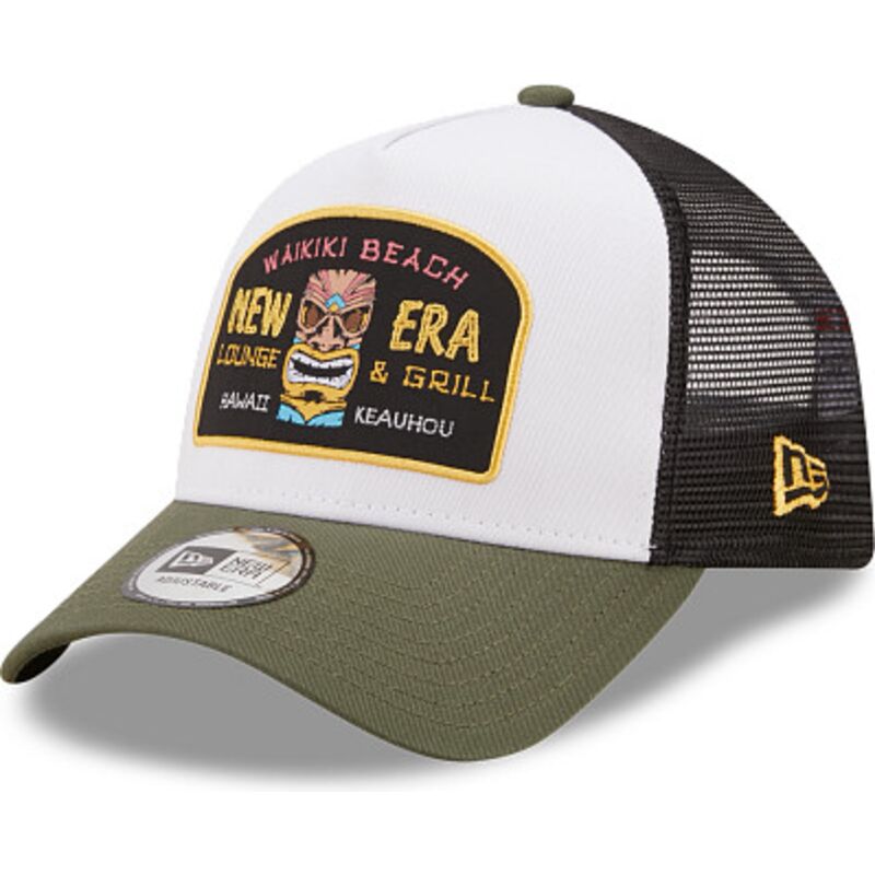 casquette-trucker-verte-et-blanche-a-frame-location-icon-hawaii-new-era