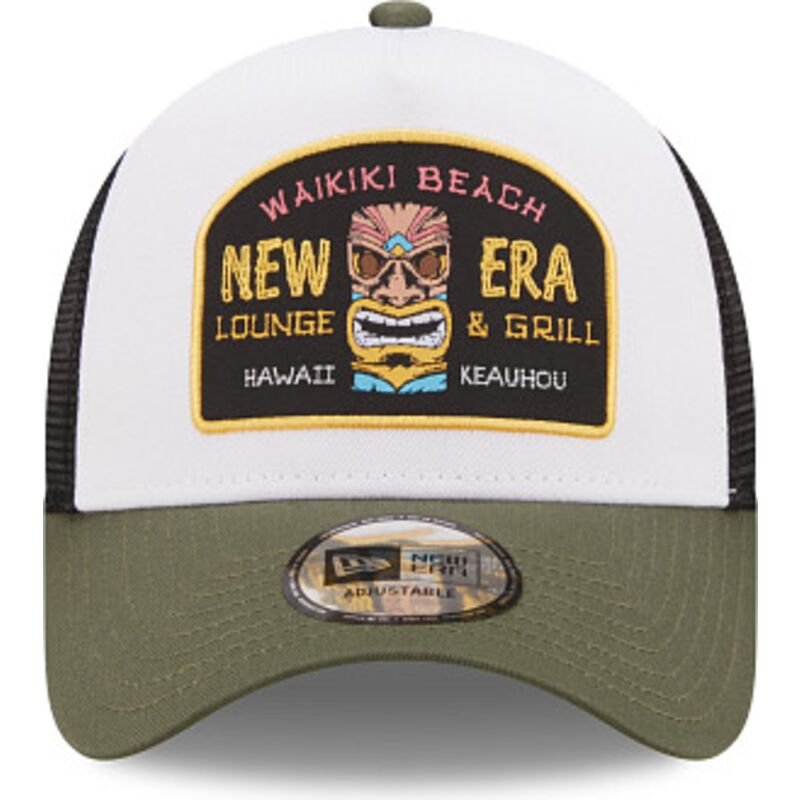 casquette-trucker-verte-et-blanche-a-frame-location-icon-hawaii-new-era