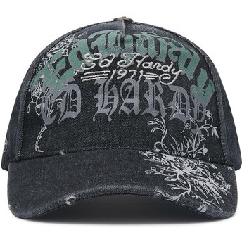Casquette courbée noire ajustable Distressed Floral Gothic Ed Hardy