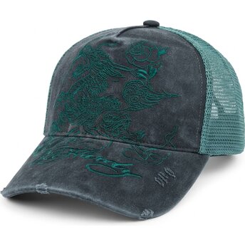 Casquette trucker noire et verte Outline Dragon Distressed Ed Hardy