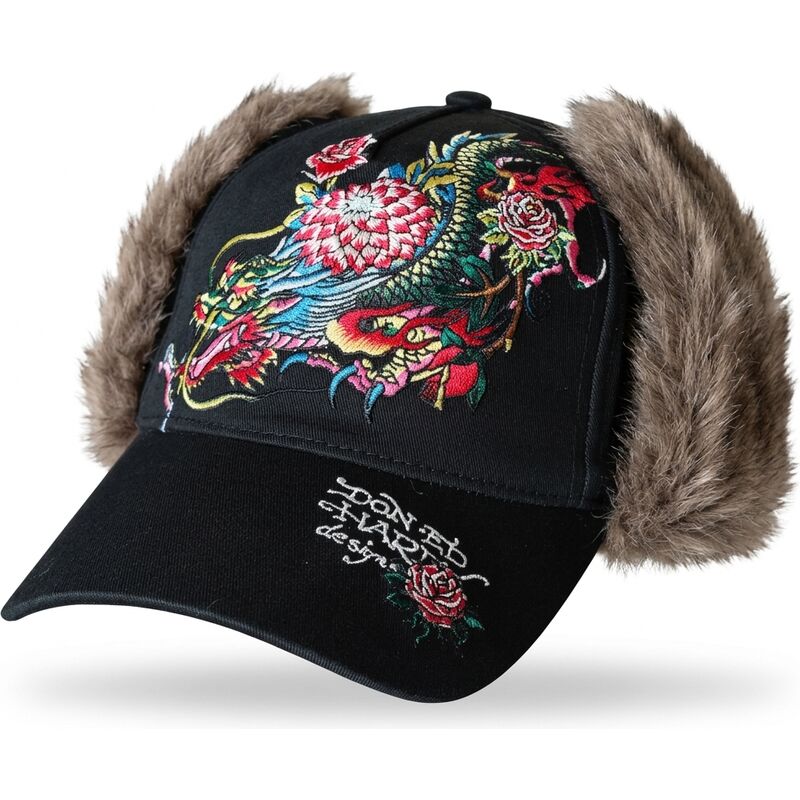 casquette-courbee-noire-ajustee-crawling-dragon-trapper-ed-hardy casquette-courbee-noire-ajustee-crawling-dragon-trapper-ed-hardy