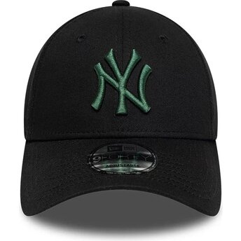 Casquette courbée noire ajustable avec logo vert foncé 9FORTY League Essential New York Yankees MLB New Era