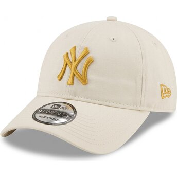 Casquette courbée beige ajustable avec logo doré 9TWENTY League Essential New York Yankees MLB New Era