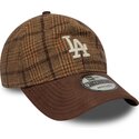 casquette-courbee-marron-ajustable-9twenty-mix-check-los-angeles-dodgers-mlb-new-era