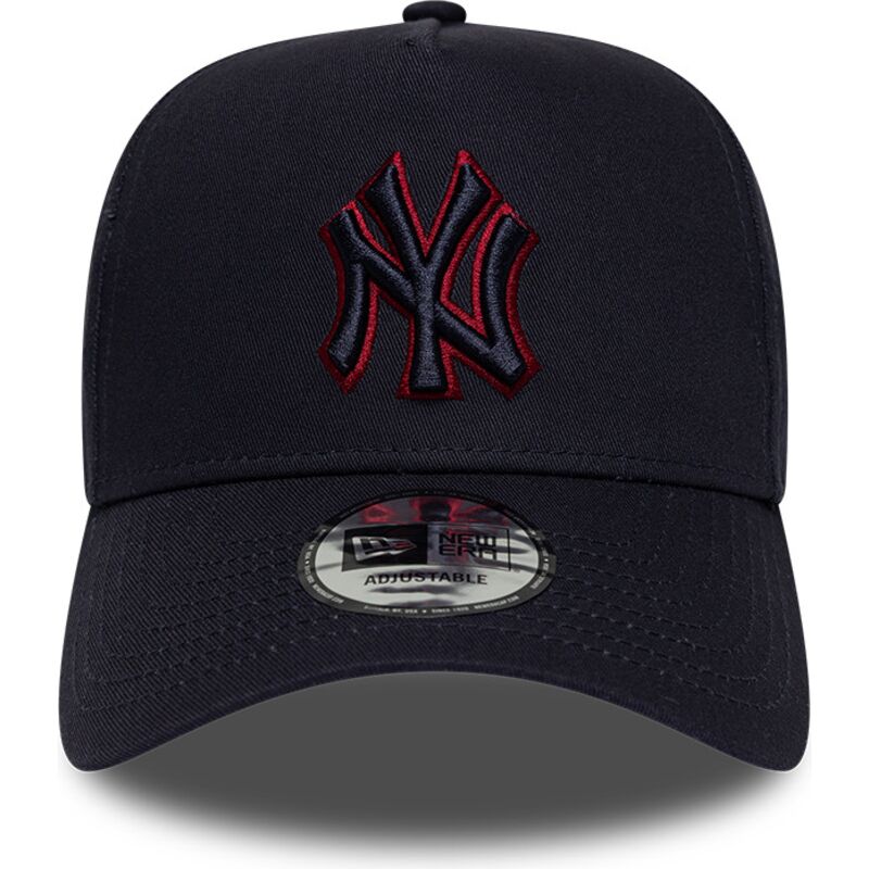 casquette-courbee-bleue-marine-snapback-avec-logo-rouge-e-frame-team-outline-new-york-yankees-mlb-new-era