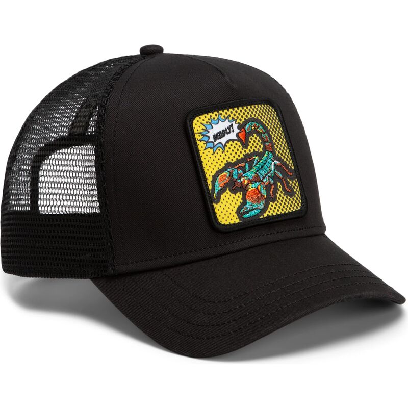 casquette-trucker-noire-scorpion-deadly-scorpion-pop-art-strikes-back-the-farm-goorin-bros