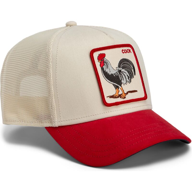 casquette-trucker-rouge-et-beige-coq-the-suede-rooster-microsuede-cock-the-farm-goorin-bros