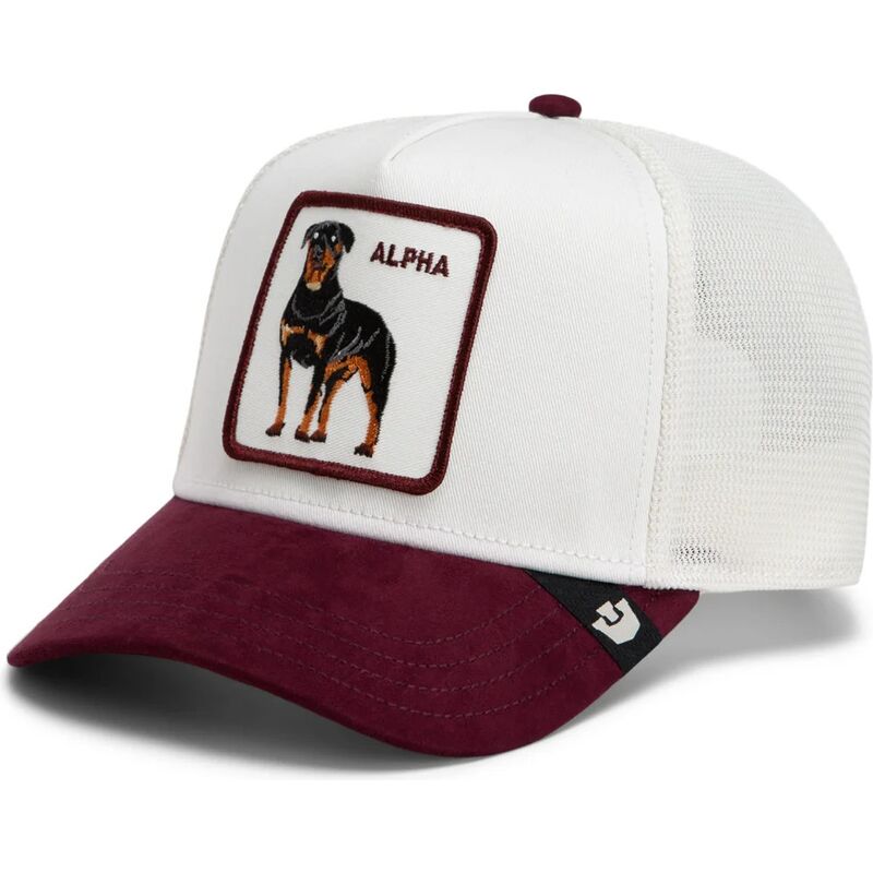 casquette-trucker-blanche-et-grenat-rottweiler-suede-alpha-microsuede-the-farm-goorin-bros
