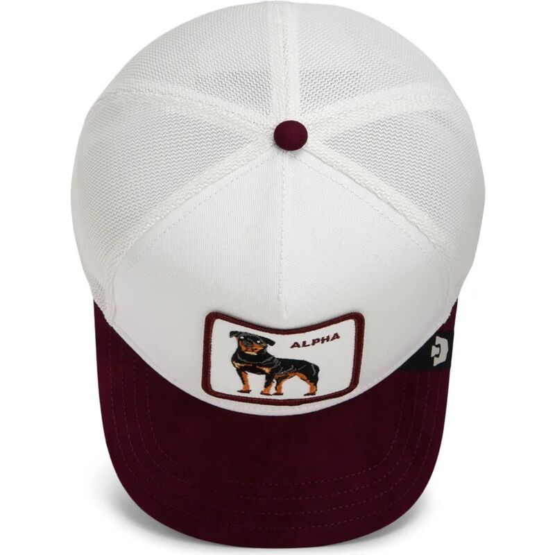 casquette-trucker-blanche-et-grenat-rottweiler-suede-alpha-microsuede-the-farm-goorin-bros