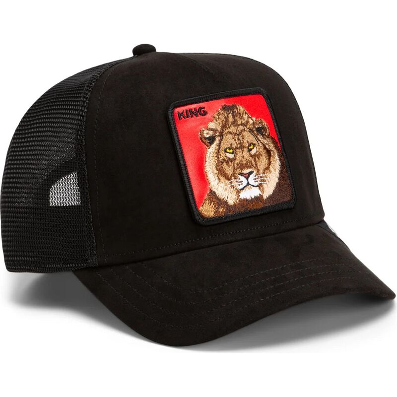 casquette-trucker-noire-et-rouge-lion-re-lionne-rosso-microsuede-king-the-farm-goorin-bros casquette-trucker-noire-et-rouge-lion-re-lionne-rosso-microsuede-king-the-farm-goorin-bros