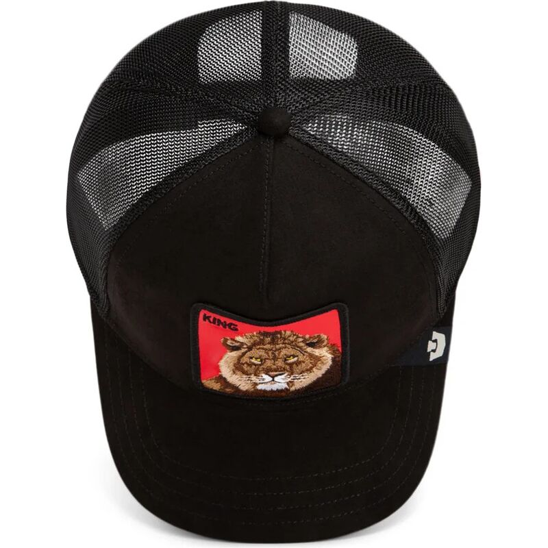 casquette-trucker-noire-et-rouge-lion-re-lionne-rosso-microsuede-king-the-farm-goorin-bros casquette-trucker-noire-et-rouge-lion-re-lionne-rosso-microsuede-king-the-farm-goorin-bros