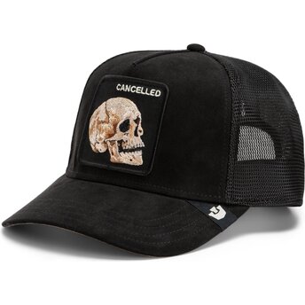Casquette trucker noire crâne Suede Cancelled Skull Microsuede The Farm Goorin Bros.