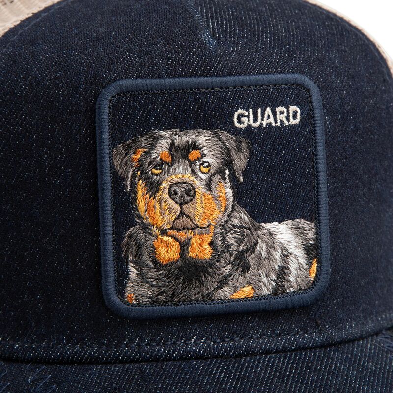 casquette-trucker-bleue-marine-et-beige-chien-guard-denim-after-dark-the-farm-goorin-bros