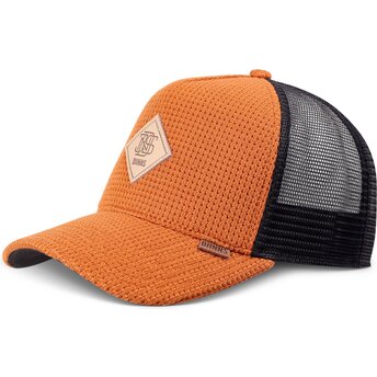 Casquette trucker orange et noire HFT Knitted Fab Djinns