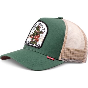 Casquette trucker verte et beige HFT Do Nothing Club Weird Vibes Frog Djinns