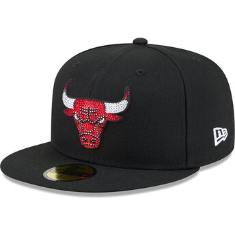 Casquette plate noire ajustée 59FIFTY Rhinestone Badge Chicago Bulls NBA New Era