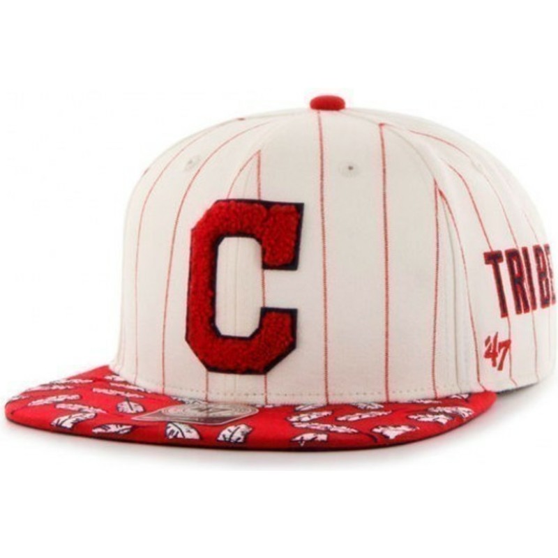 casquette-plate-creme-snapback-avec-rayures-rouges-y-logo-laterales-mlb-cleveland-indians-47-brand