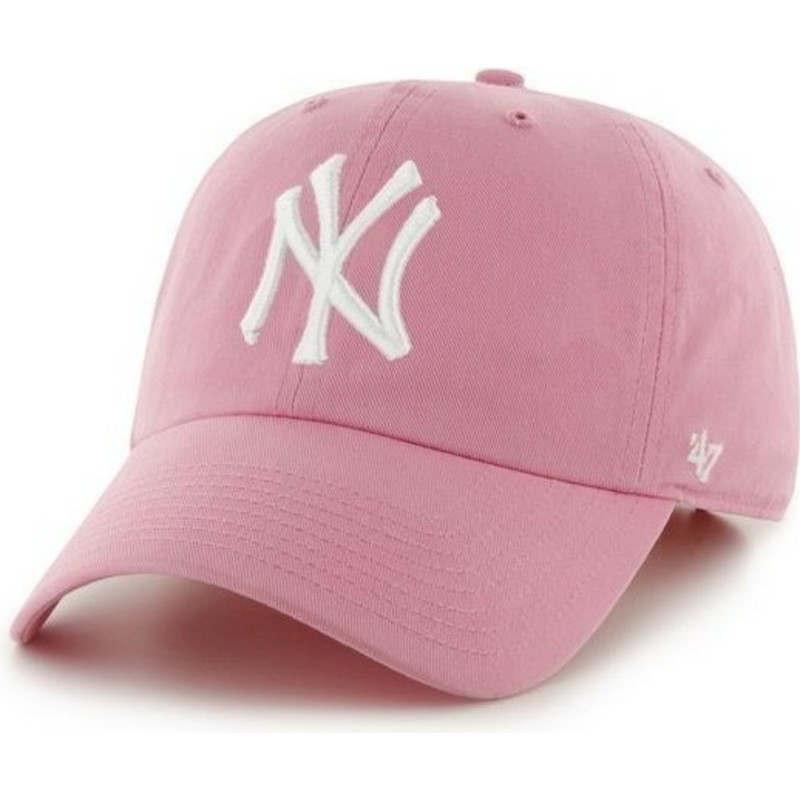 casquette-a-visiere-courbee-rose-avec-grand-logo-frontal-mlb-newyork-yankees-47-brand